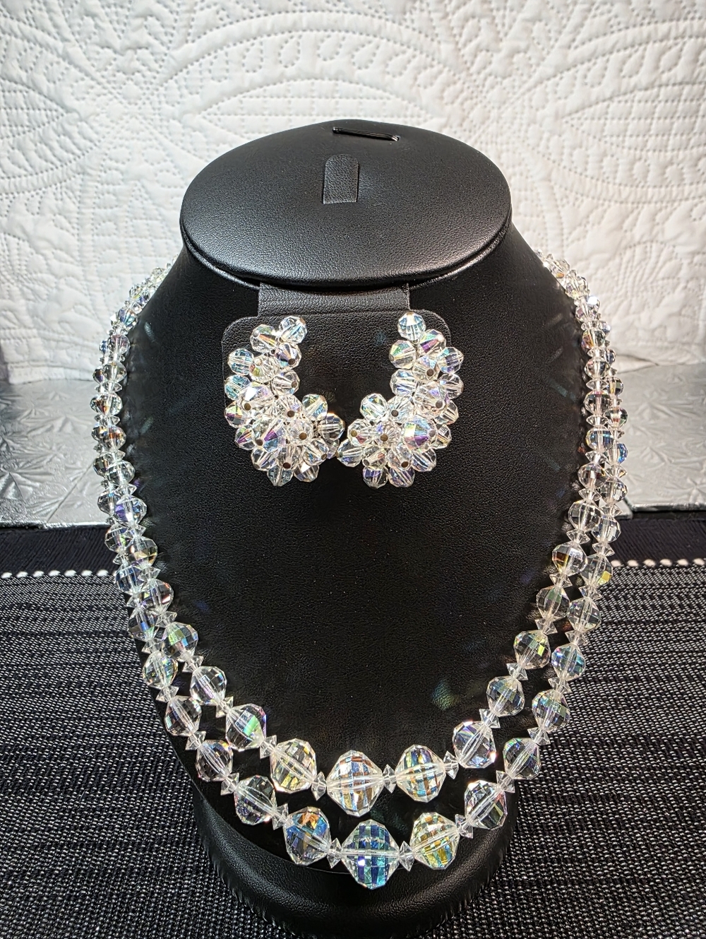 Laguna Aurora Borealis Crystal Multi Strand Necklace And Cresent Earrings